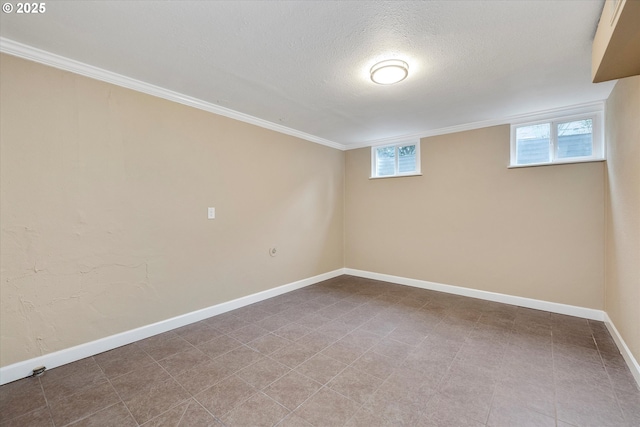 basement with a textured ceiling