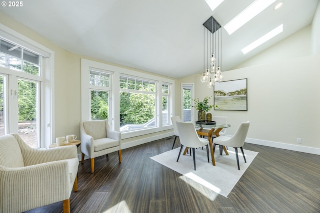 32518 Dillard Rd, Eugene, OR 97405 - dining area with a skylight, vaulted ceiling, and a chandelier