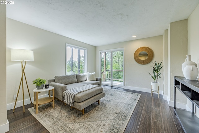 32518 Dillard Rd, Eugene, OR 97405 - living area featuring dark wood finished floors and recessed lighting