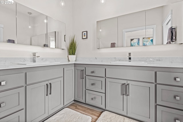 bathroom featuring vanity and wood-type flooring