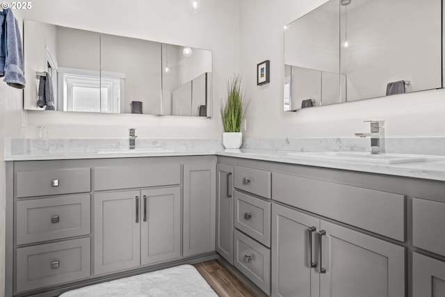 bathroom featuring vanity and wood-type flooring