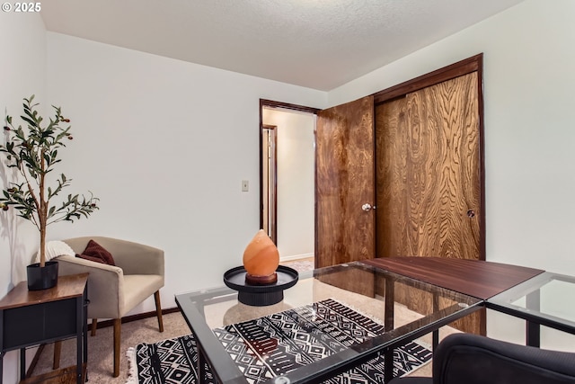 carpeted home office with baseboards