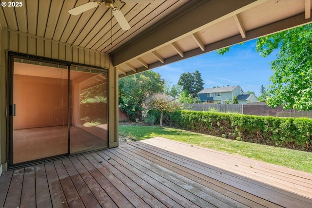 324 N Peacock Ct, Newberg, OR 97132 - wooden deck featuring ceiling fan and a fenced backyard