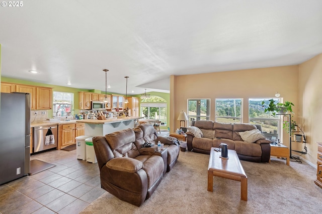 living room with light tile patterned floors