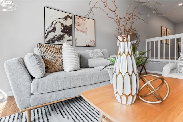 living room featuring baseboards