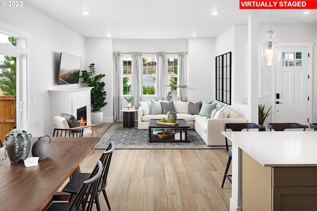 living room with light wood-type flooring