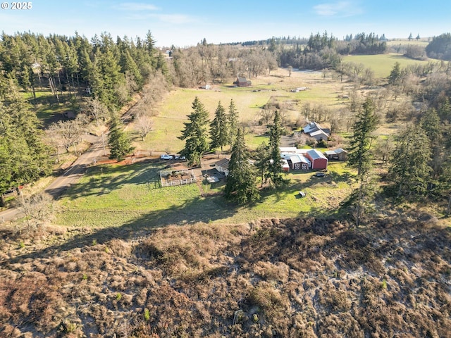 birds eye view of property featuring a rural view