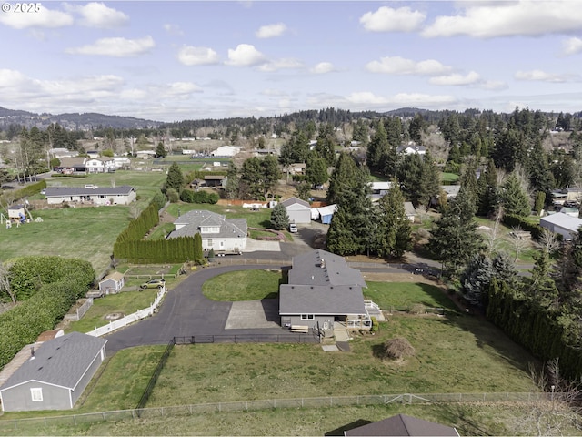 birds eye view of property with a mountain view