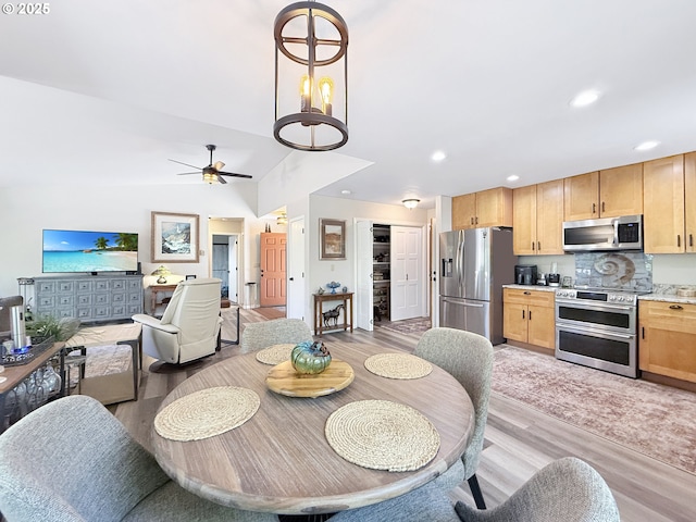 1546 Seacrest Ln, Brookings, OR 97415 - dining room with a ceiling fan, light wood finished floors, and recessed lighting