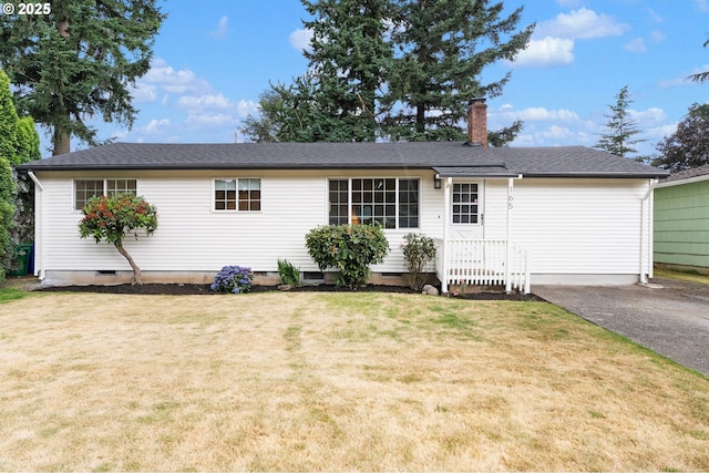 165 NE 167th Pl, Portland, OR 97230 - ranch-style home with crawl space, a chimney, and a front yard