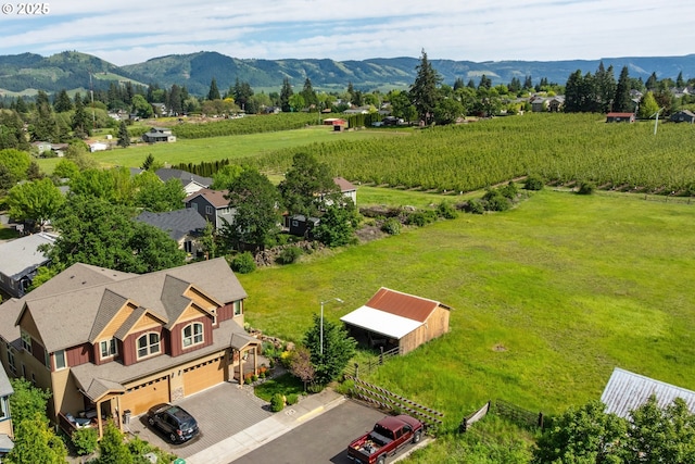 aerial view of sparsely populated area featuring a mountainous background and abundant farmland
