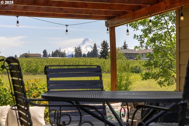 view of patio featuring a mountain view
