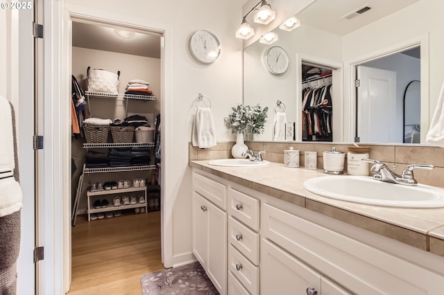 bathroom featuring vanity and wood-type flooring