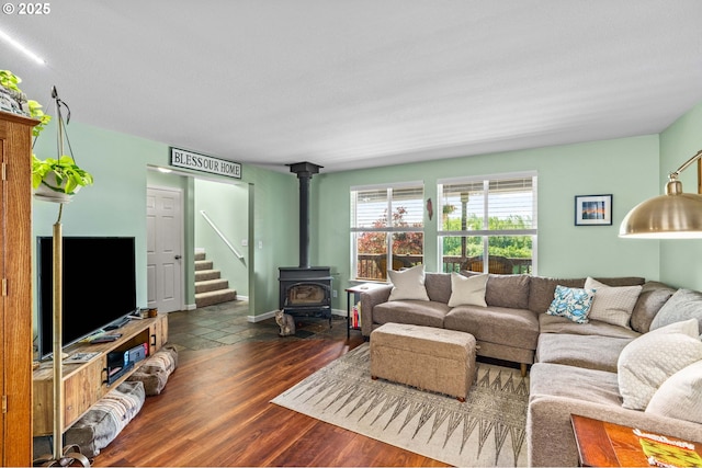 34637 E Knox Butte Rd, Albany, OR 97322 - living area featuring wood finished floors and a wood stove