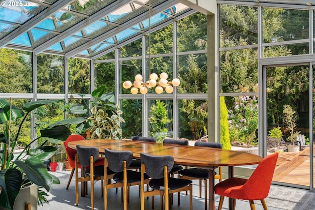 sunroom with outdoor dining space