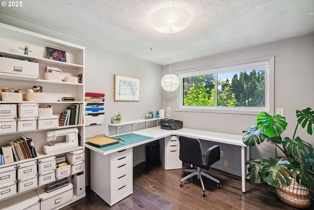 office space with a textured ceiling and dark wood finished floors