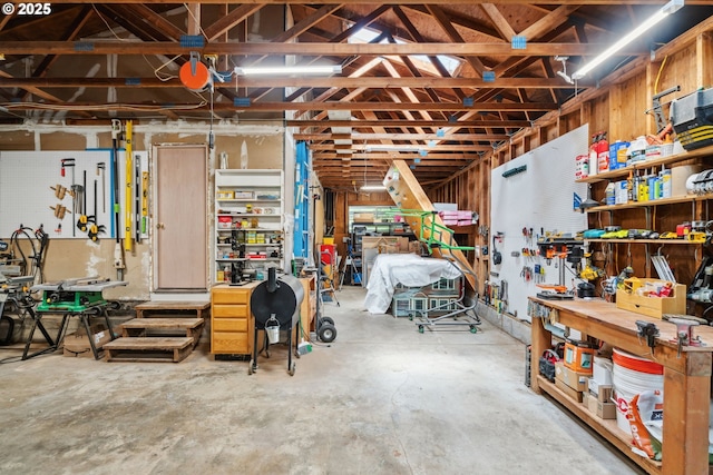 garage featuring a workshop area