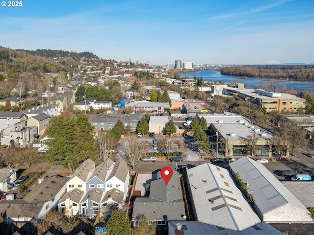 aerial view with a water view