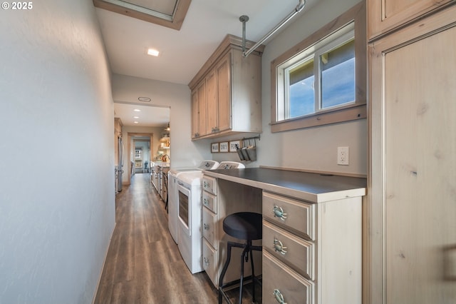128 NW 20th Ave, Rockaway Beach, OR 97136 - kitchen featuring separate washer and dryer, stainless steel counters, dark wood-type flooring, and recessed lighting
