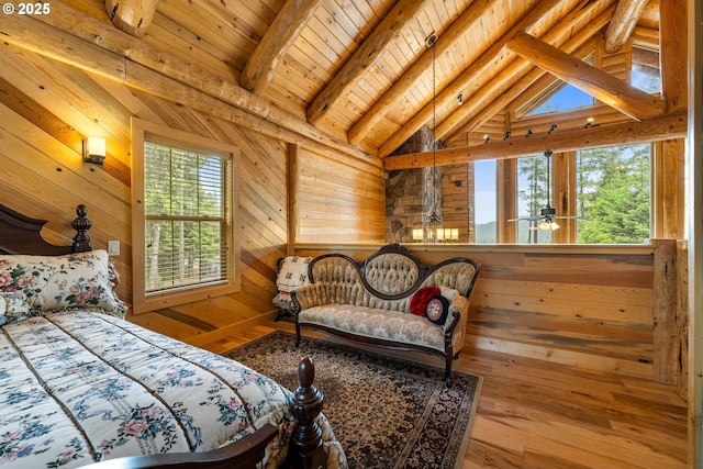 400 Rockinghorse Dr, Grants Pass, OR 97527 - bedroom featuring wooden walls, wood finished floors, and wooden ceiling
