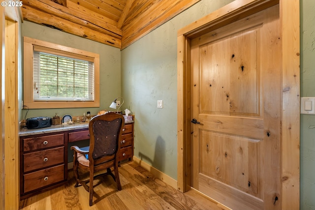 400 Rockinghorse Dr, Grants Pass, OR 97527 - home office featuring light wood-type flooring, wood ceiling, and lofted ceiling