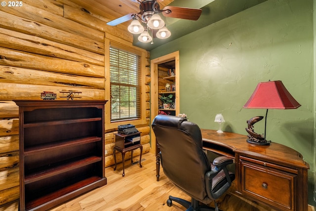 400 Rockinghorse Dr, Grants Pass, OR 97527 - office space featuring light wood-style floors, ceiling fan, and rustic walls