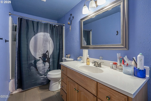 5053 NE 50th St, Neotsu, OR 97364 - bathroom featuring vanity, a textured wall, and shower / bath combination with curtain