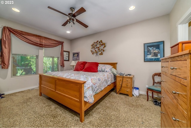 48482 E Meadow Way, Oakridge, OR 97463 - bedroom with carpet flooring, recessed lighting, and ceiling fan