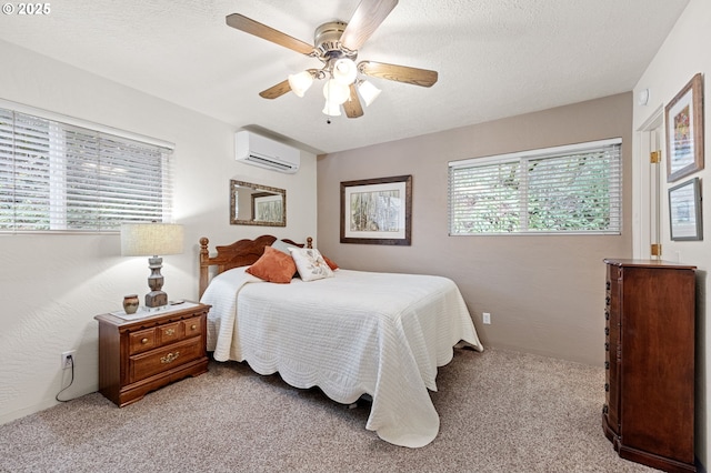 29806 Lusk Rd, Eugene, OR 97405 - bedroom with a wall mounted AC, multiple windows, light carpet, and ceiling fan