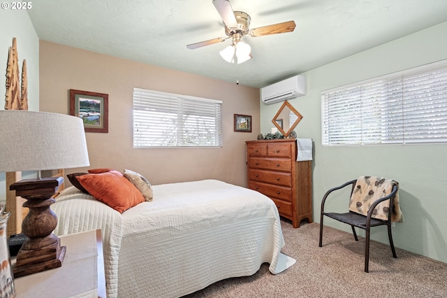 29806 Lusk Rd, Eugene, OR 97405 - bedroom with a wall mounted AC, light colored carpet, and ceiling fan