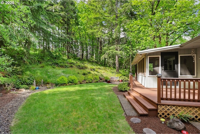 29806 Lusk Rd, Eugene, OR 97405 - view of grassy yard featuring a deck and a sunroom