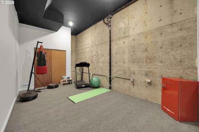 exercise room with carpet floors