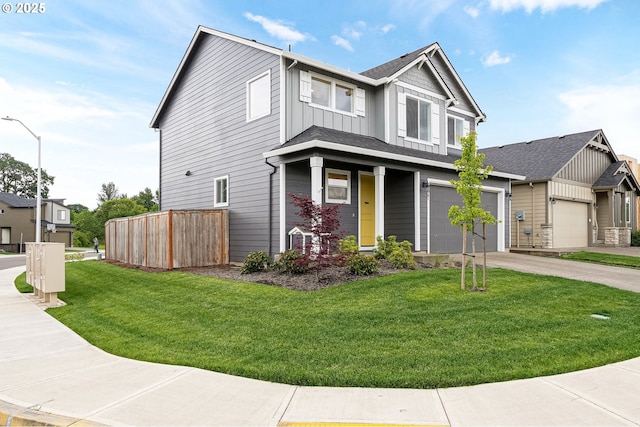 301 W 17th St, Lafayette, OR 97127 - view of front of property with driveway, board and batten siding, an attached garage, and covered porch