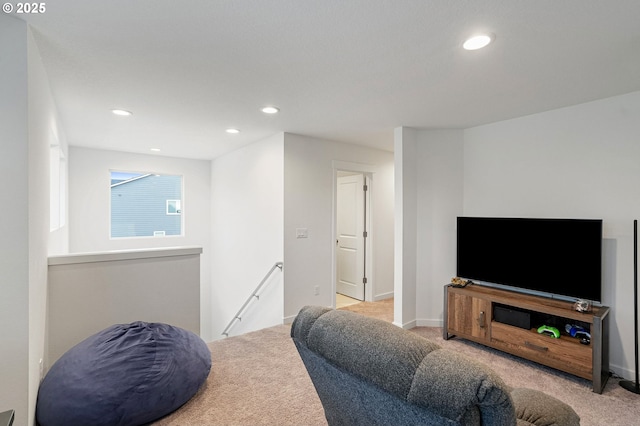 301 W 17th St, Lafayette, OR 97127 - living room with light colored carpet, recessed lighting, and baseboards