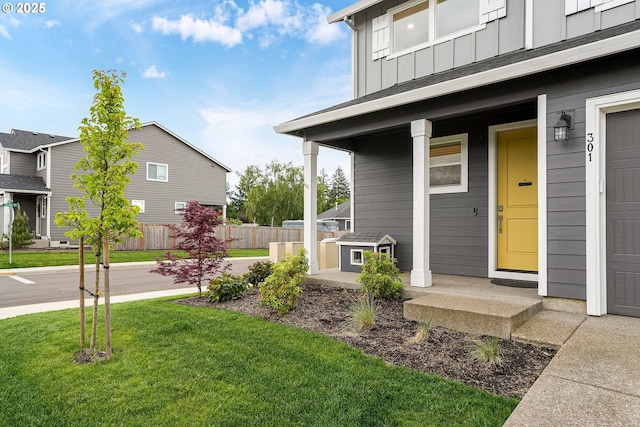 301 W 17th St, Lafayette, OR 97127 - view of exterior entry with board and batten siding and covered porch