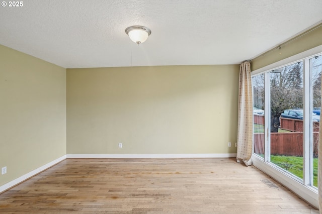 empty room featuring a wealth of natural light, a textured ceiling, and light hardwood / wood-style floors