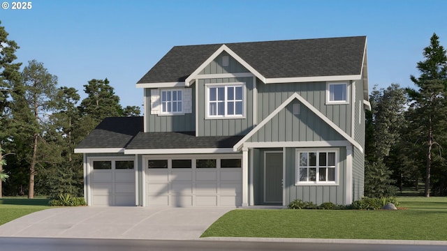 5523 N 87th Ave, Camas, WA 98607 - view of front of house featuring concrete driveway, a front lawn, a shingled roof, and board and batten siding