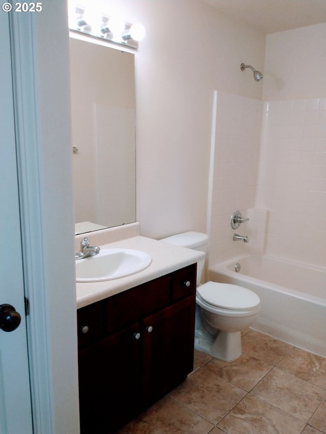 full bathroom featuring toilet, vanity, and bathing tub / shower combination