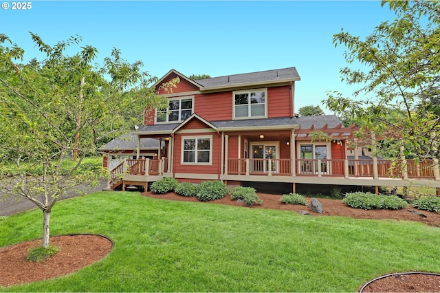 10455 NW Laidlaw Rd, Portland, OR 97229 - back of property with a deck, a yard, and roof with shingles