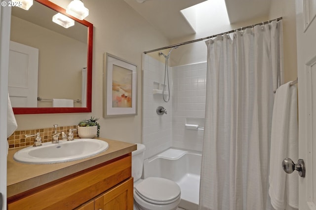 10455 NW Laidlaw Rd, Portland, OR 97229 - bathroom with decorative backsplash, a shower with shower curtain, and vanity