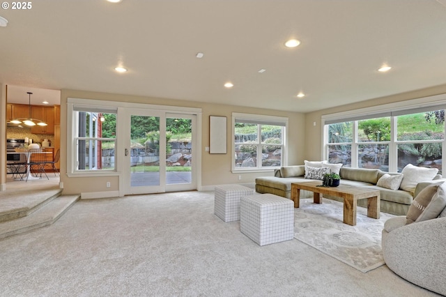 10455 NW Laidlaw Rd, Portland, OR 97229 - carpeted living room with recessed lighting and baseboards