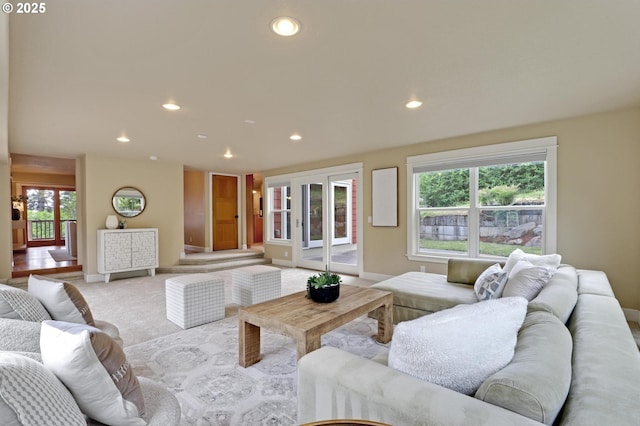 10455 NW Laidlaw Rd, Portland, OR 97229 - carpeted living room with recessed lighting and french doors