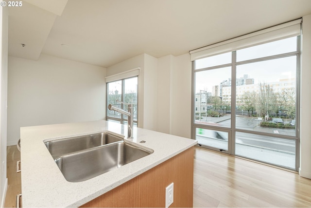 1260 NW Naito Pkwy Unit 200B, Portland, OR 97209 - kitchen with appliances with stainless steel finishes, decorative backsplash, light wood-style floors, a sink, and light countertops