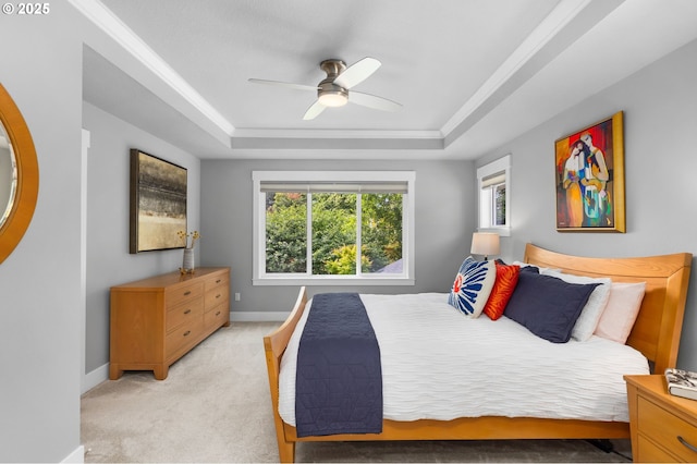 2516 N Watts St, Portland, OR 97217 - bedroom featuring a tray ceiling, light colored carpet, and ceiling fan