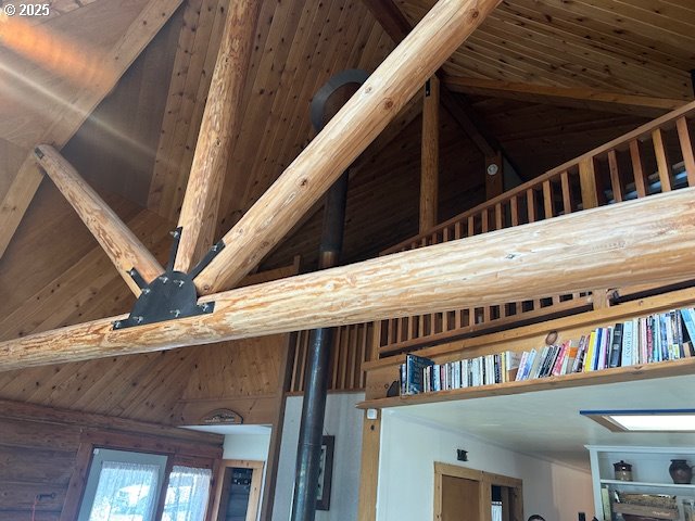 interior details with beamed ceiling and wooden ceiling