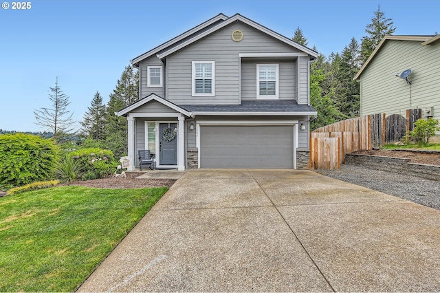 1225 NE Rockwell Dr, Estacada, OR 97023 - traditional-style house with a garage, stone siding, concrete driveway, and roof with shingles