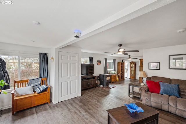 2745 34th St, Coos Bay, OR 97420 - living area featuring healthy amount of natural light, ceiling fan, and wood finished floors