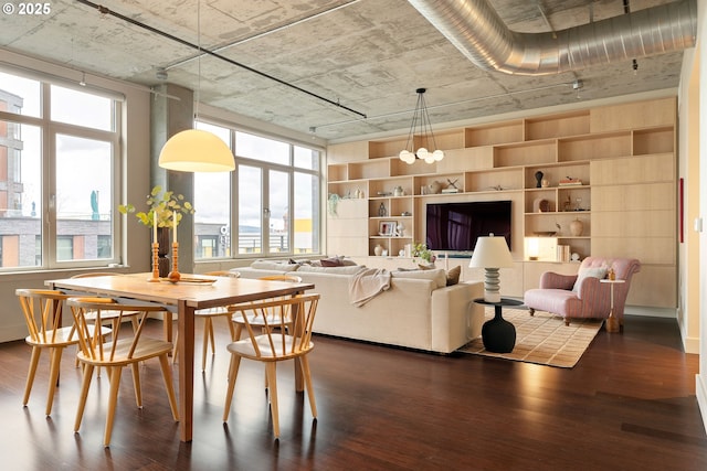 dining area with dark wood-type flooring