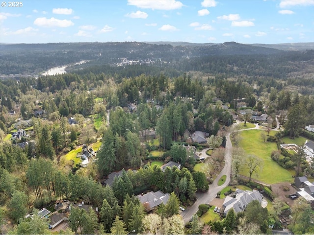 aerial view featuring a forest view