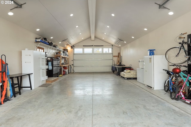 garage with white refrigerator